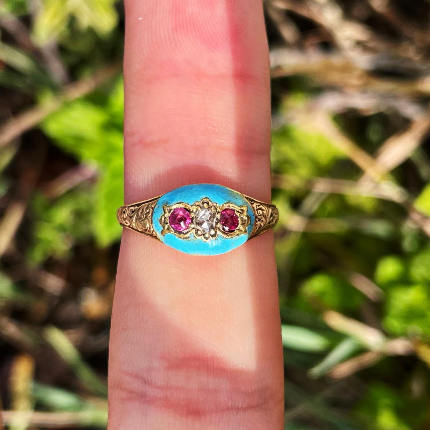 Victorian blue enamel ring
